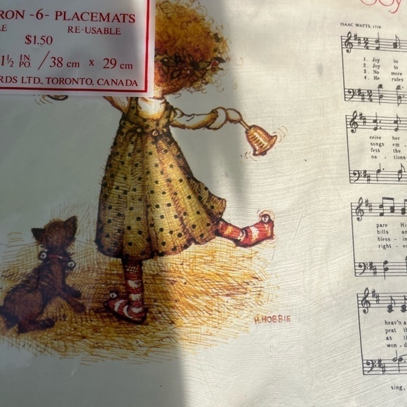 𝅺set of 6 Vintage 1974 Holly Hobbie Christmas Plastic Coated Placemats NOS Joy - Picture 4 of 6